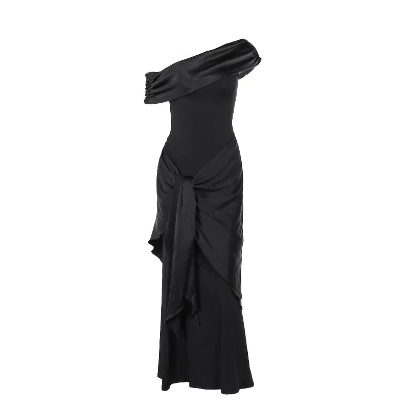 Kaerwx | One-Shoulder Black Long Dress for Women