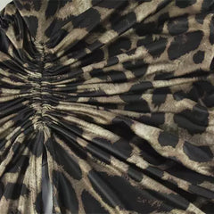 Kaerwx | Low-Cut Leopard Print Pleated Slit Long Dress
