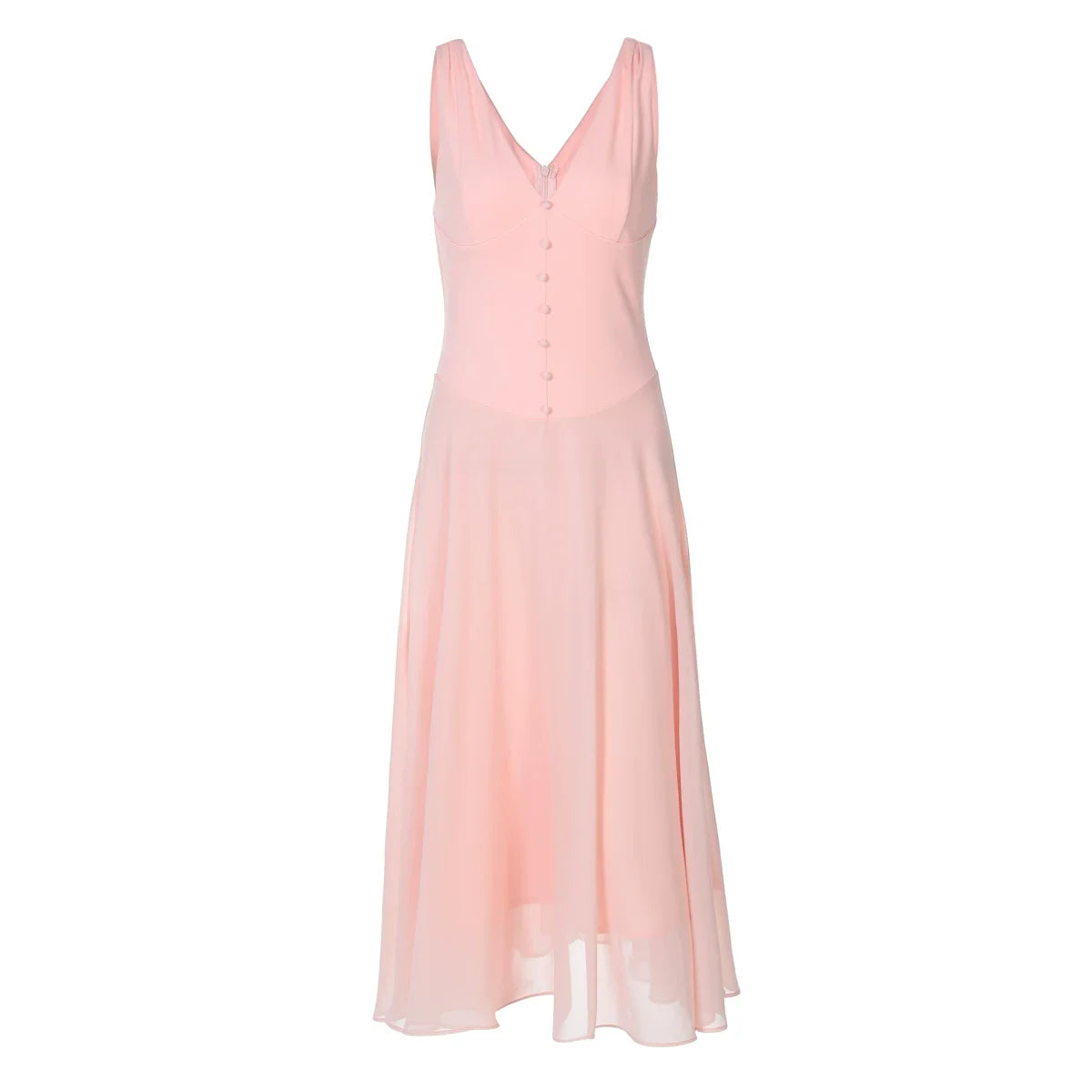 Kaerwx | Deep V-Neck Satin Back-Zip Mesh Splice Suspender Long Dress