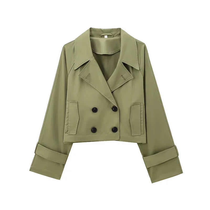 Kaerwx | Women’s British Retro Double‑Breasted Short Windbreaker Jacket