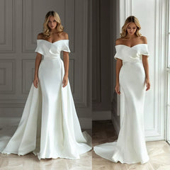 Kaerwx | Women’s One-Shoulder Slim Fit Wedding Dress White Trailing Gown