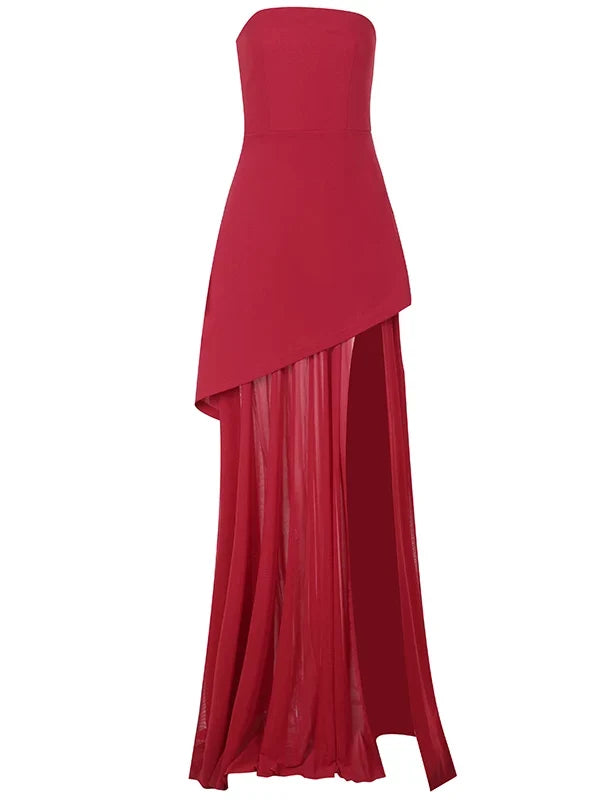 Kaerwx | Black Mesh Slit Long Dress for Women