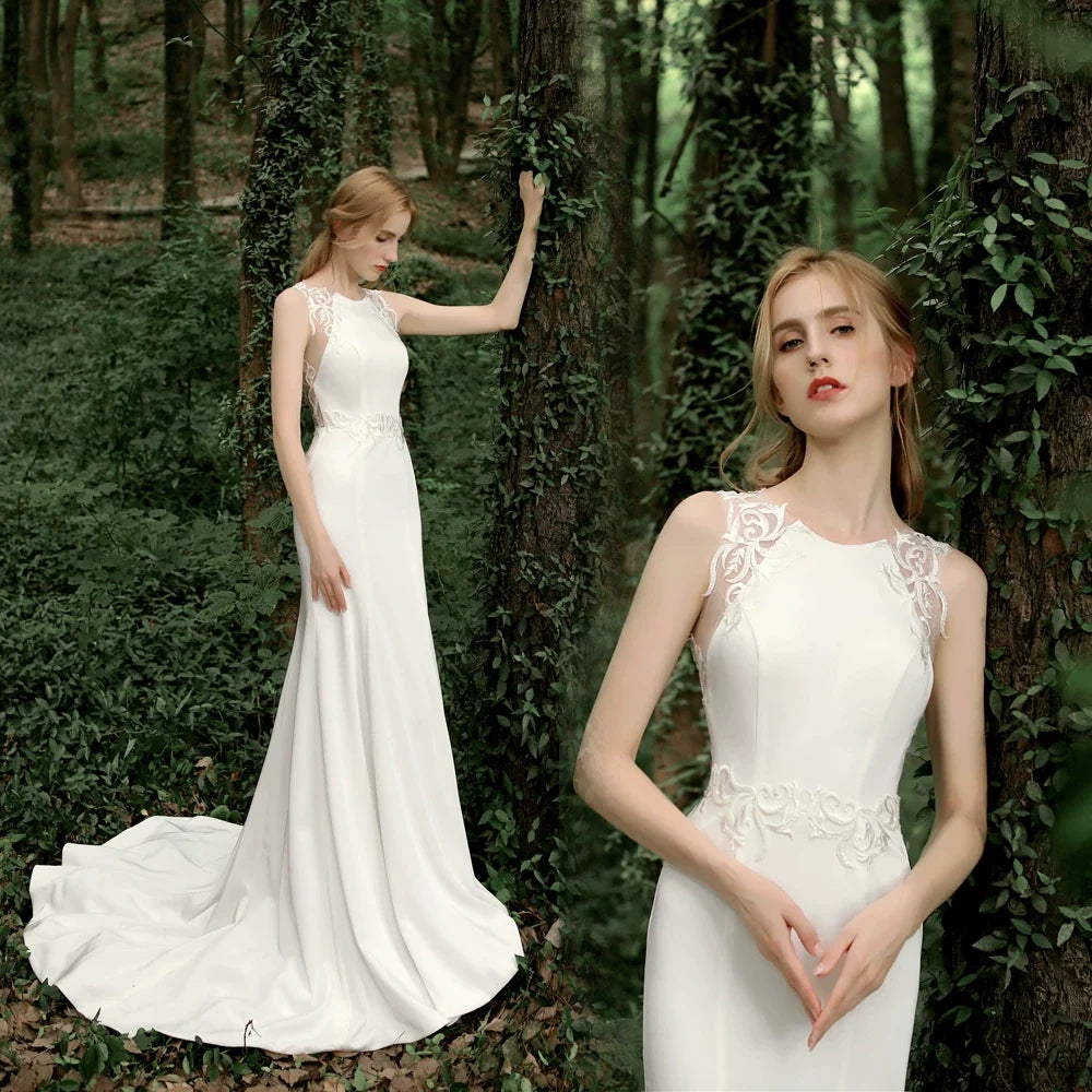 Kaerwx | Women’s French Satin Mermaid Wedding Dress Lace Slim Fit Tail