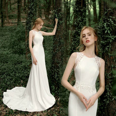 Kaerwx | Women’s French Satin Mermaid Wedding Dress Lace Slim Fit Tail