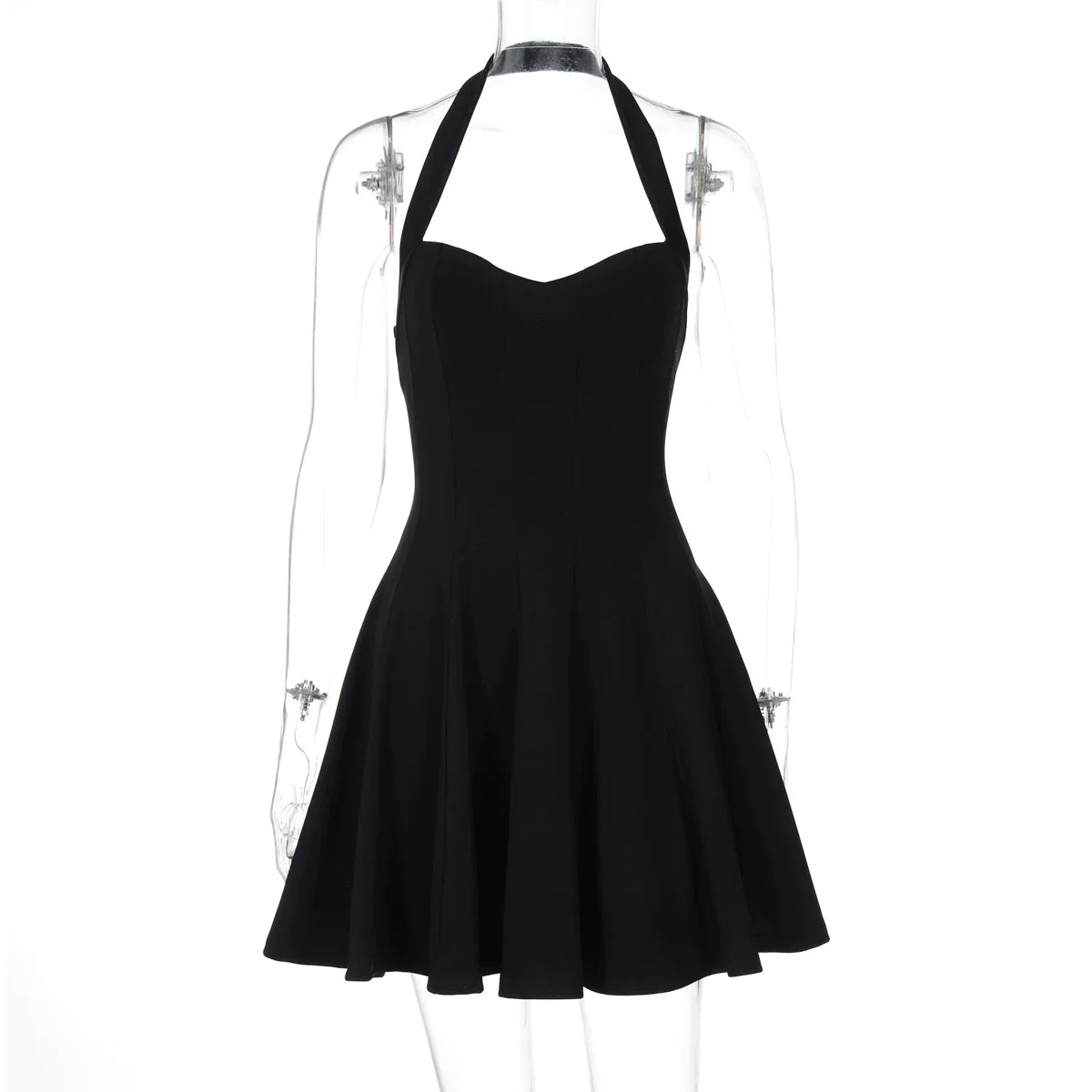 Kaerwx | One-Line Collar Zip-Back Halter High-Waist A-Line Short Dress