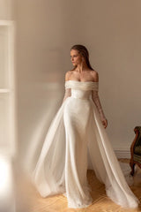 Kaerwx | Women’s French Luxury Mermaid Wedding Dress Slim Bridal Gown with Veil