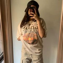 Kaerwx | Women’s Retro Sunset Short Sleeve Oversized T Shirt Street Style Top