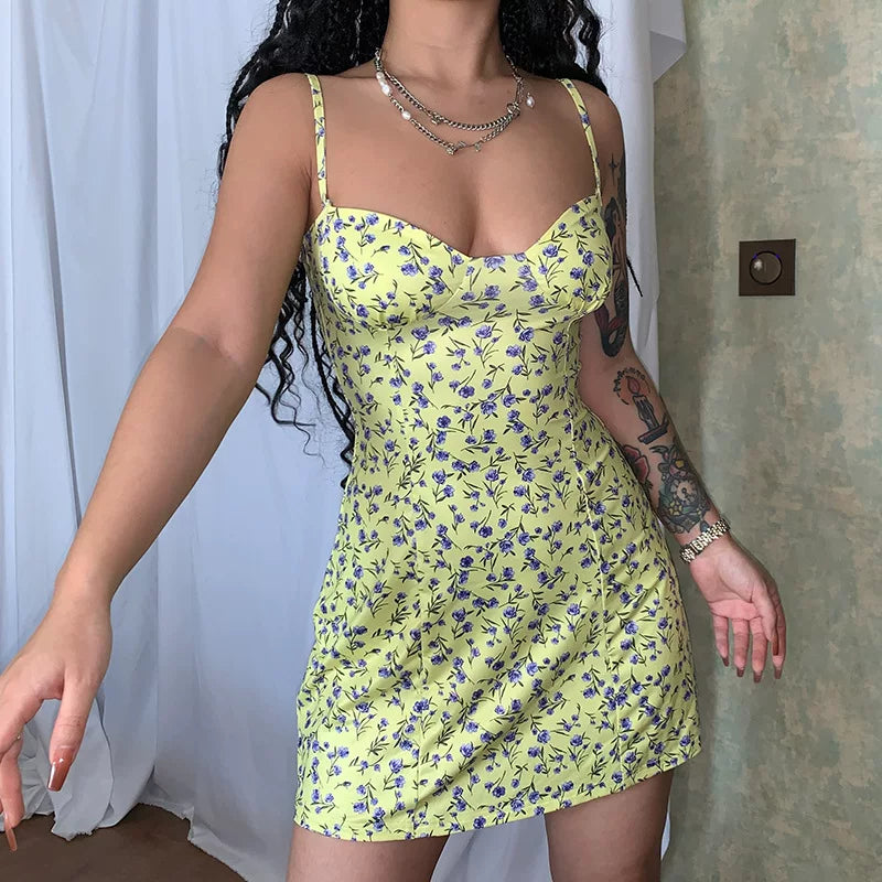 Kaerwx | Low-Cut Printed Slim Floral Dress