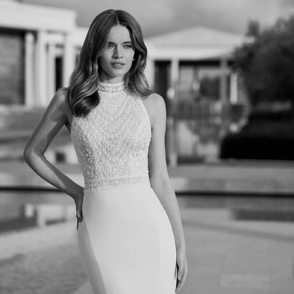 Kaerwx | Women’s French Retro Lace Mermaid Wedding Dress Halter Neck Slim Fit