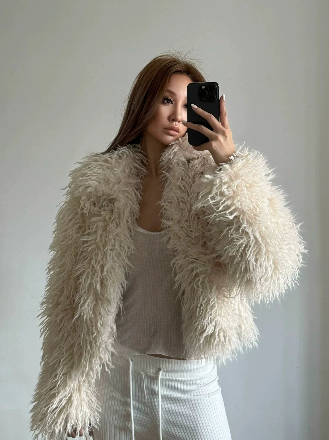 Kaerwx | Women’s Medium-Long Shearling Coat – Stylish Autumn & Winter Outerwear
