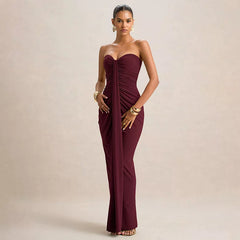 Kaerwx | Sweetheart Pleated Wrap Long Dress with Waist-Enhancing Fit