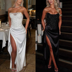 Kaerwx | Sequined Slit Short Dress for Evening and Dance