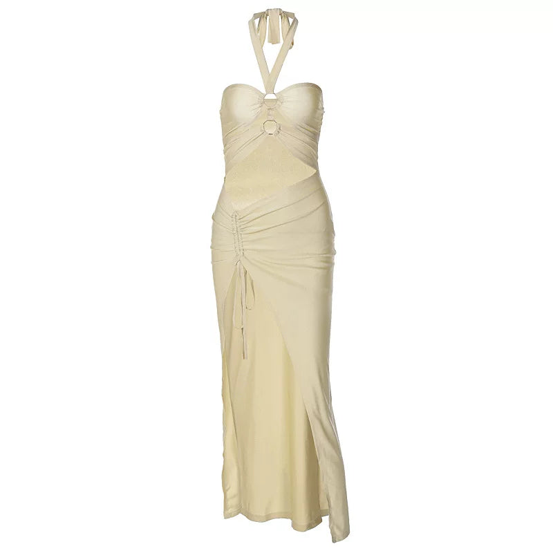 Kaerwx | Halter Neck Tie-Ring Hollow Slit Slim Dress