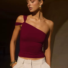 Kaerwx | Irregular Strap Off-Shoulder Pleated Top for Women