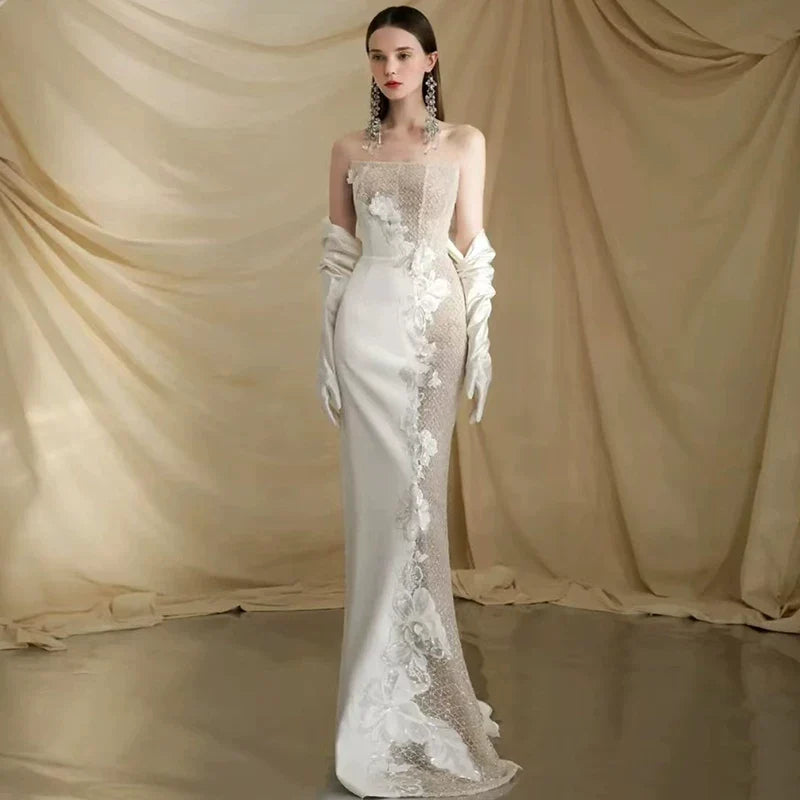 Kaerwx | Women’s Light French Wedding Dress White Luxurious Engagement Gown