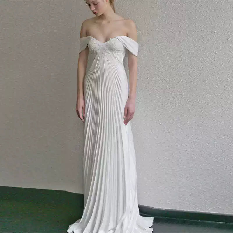 Kaerwx | Women’s One Shoulder Light Wedding Dress French Simple White Bridal Gown