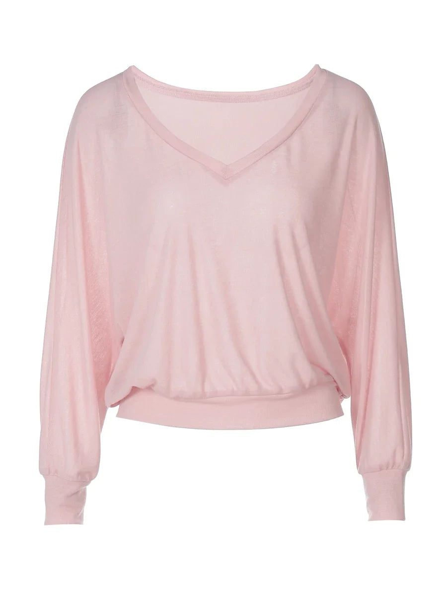 Kaerwx | V-Neck Long-Sleeve Loose Casual T-Shirt for Women