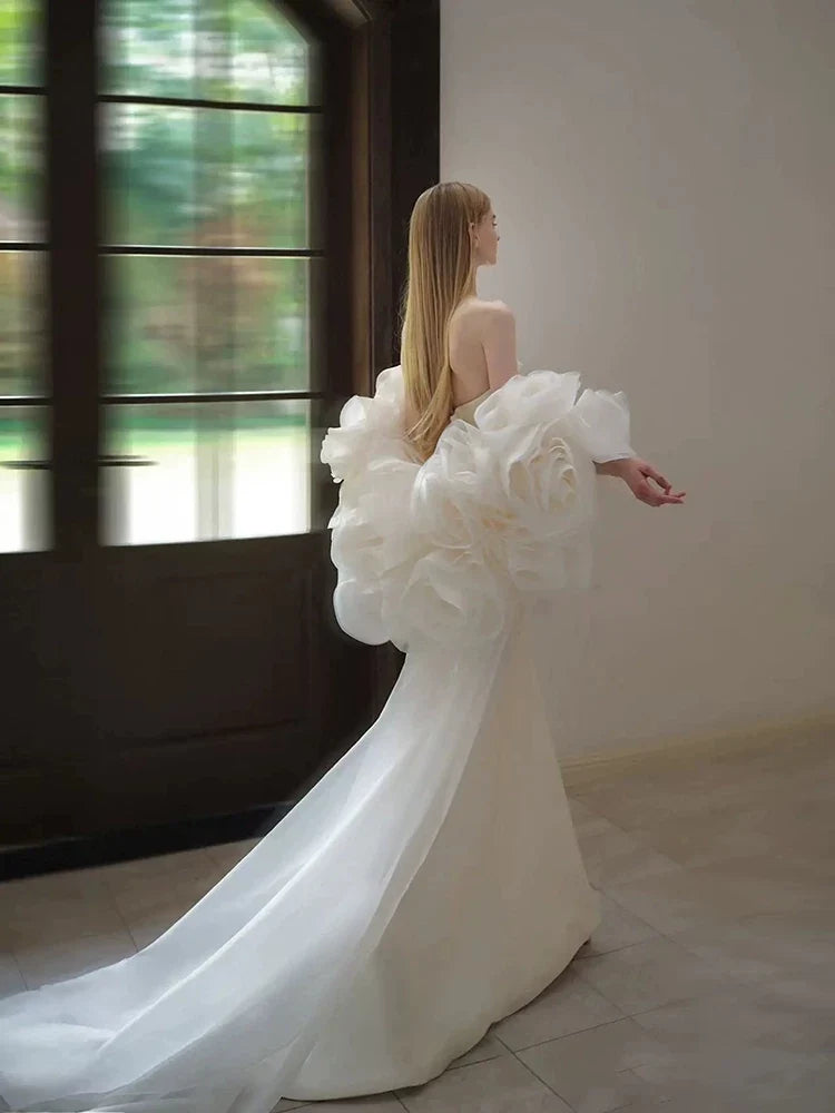 Kaerwx | Women’s Strapless French Luxury Wedding Dress Heavy Detail Floral Train