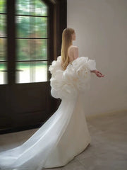 Kaerwx | Women’s Strapless French Luxury Wedding Dress Heavy Detail Floral Train