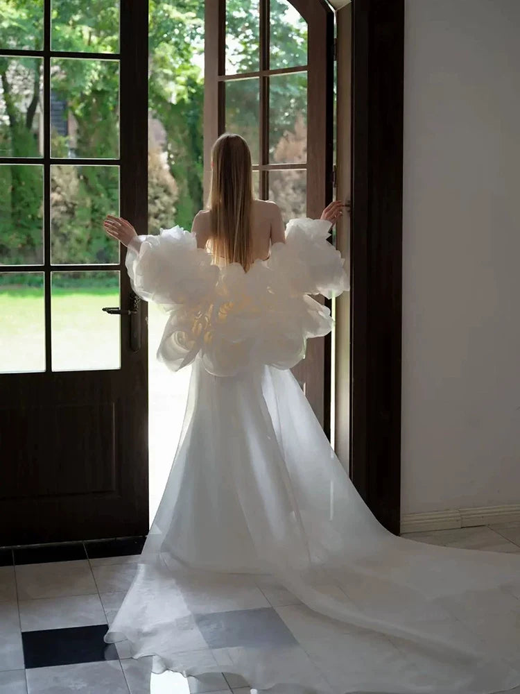 Kaerwx | Women’s Strapless French Luxury Wedding Dress Heavy Detail Floral Train