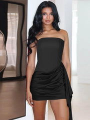 Kaerwx | One-Shoulder Satin Splice High-Waist Slim Dress