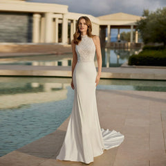 Kaerwx | Women’s French Retro Lace Mermaid Wedding Dress Halter Neck Slim Fit