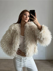 Kaerwx | Women’s Medium-Long Shearling Coat – Stylish Autumn & Winter Outerwear