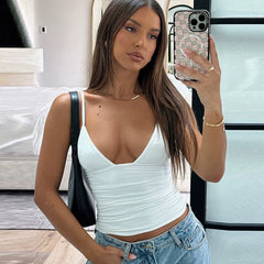 Kaerwx | Women’s Street Style V Neck Camisole High Waist Pleated Top