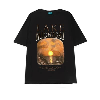Kaerwx | Women’s Retro Sunset Short Sleeve Oversized T Shirt Street Style Top