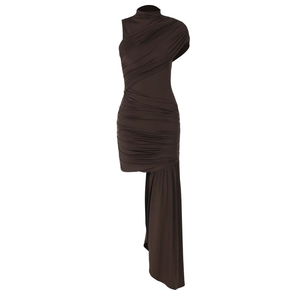 Kaerwx | Solid Color One-Shoulder Pleated Summer Dress for Women