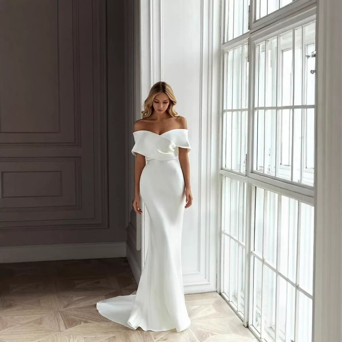 Kaerwx | Women’s One-Shoulder Slim Fit Wedding Dress White Trailing Gown