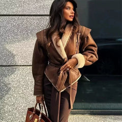 Kaerwx | Women’s Fur All-In-One Jacket – Nordic Retro Warm Winter Coat