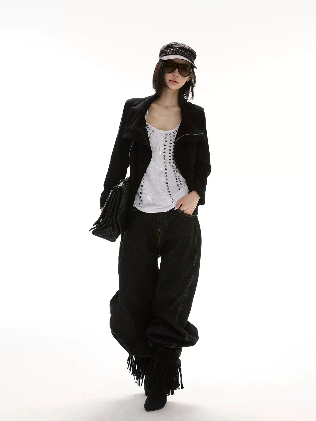Kaerwx | Women’s Irregular Suede Jacket – Large Lapel Motorcycle Style