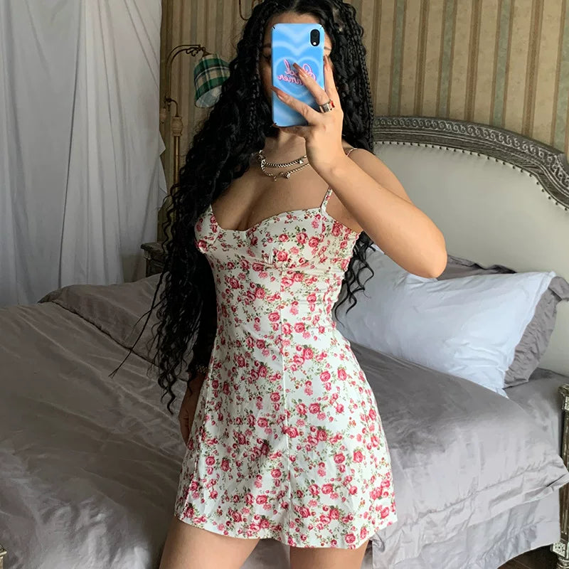 Kaerwx | Low-Cut Printed Slim Floral Dress