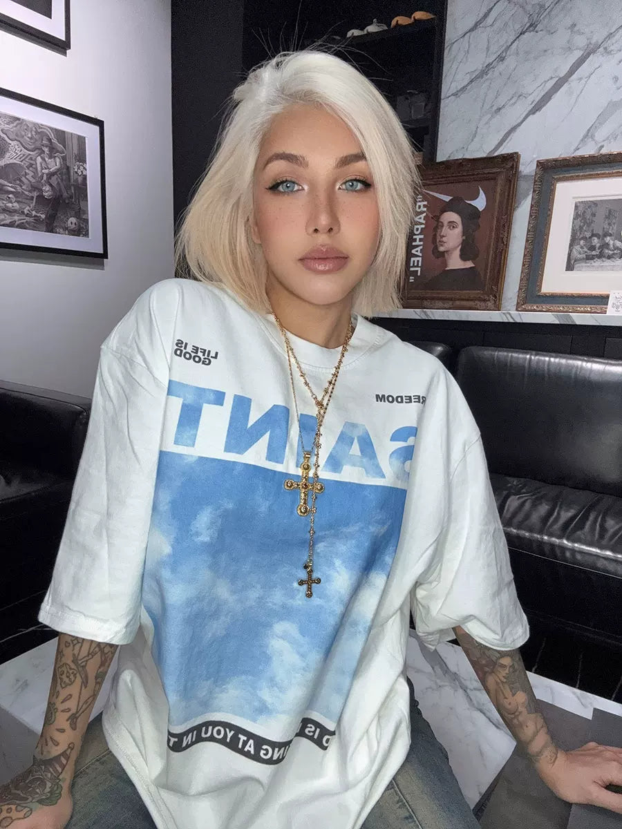Kaerwx | White Sky Print T-Shirt – Elegant Everyday Comfort