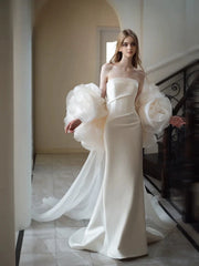 Kaerwx | Women’s Strapless French Luxury Wedding Dress Heavy Detail Floral Train