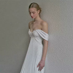 Kaerwx | Women’s One Shoulder Light Wedding Dress French Simple White Bridal Gown
