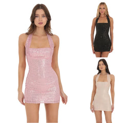 Kaerwx | Halterneck Sequin Short Dress in Multiple Colors