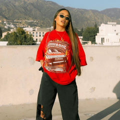 Kaerwx | Oversized Red and White Short-Sleeve T-Shirt for Women