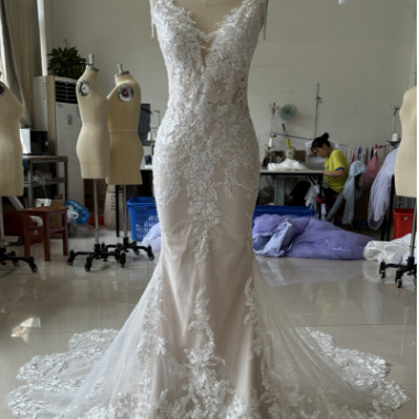 Kaerwx | Women’s Hollow Lace Mermaid Wedding Dress Thin Strap Evening Gown