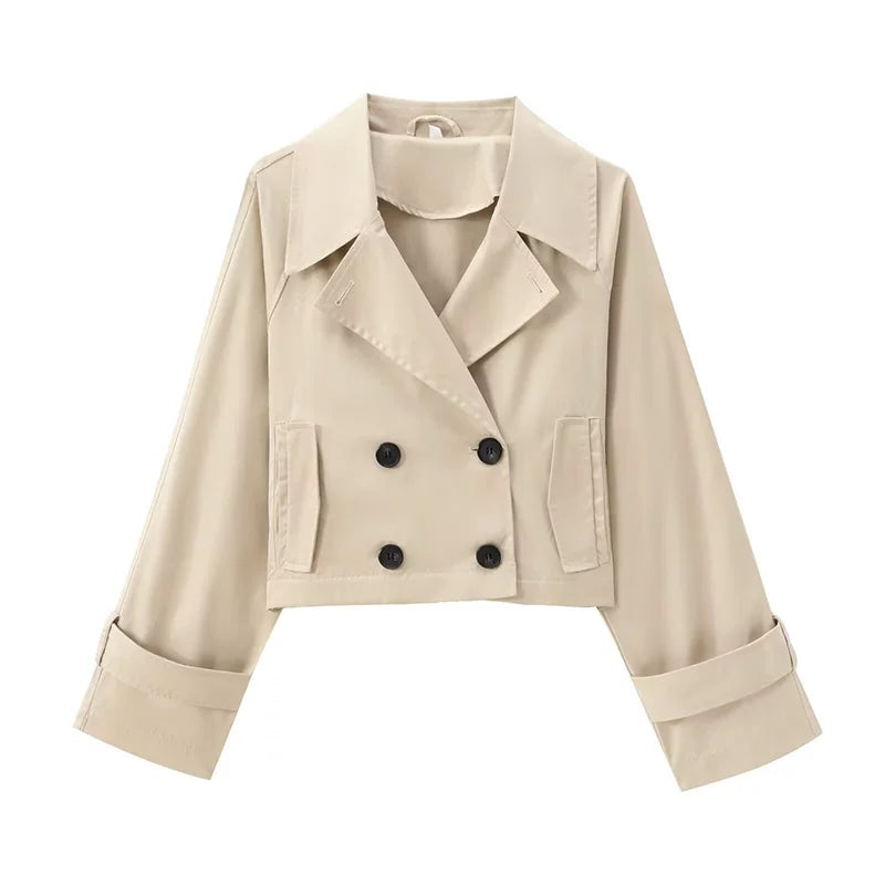 Kaerwx | Women’s British Retro Double‑Breasted Short Windbreaker Jacket