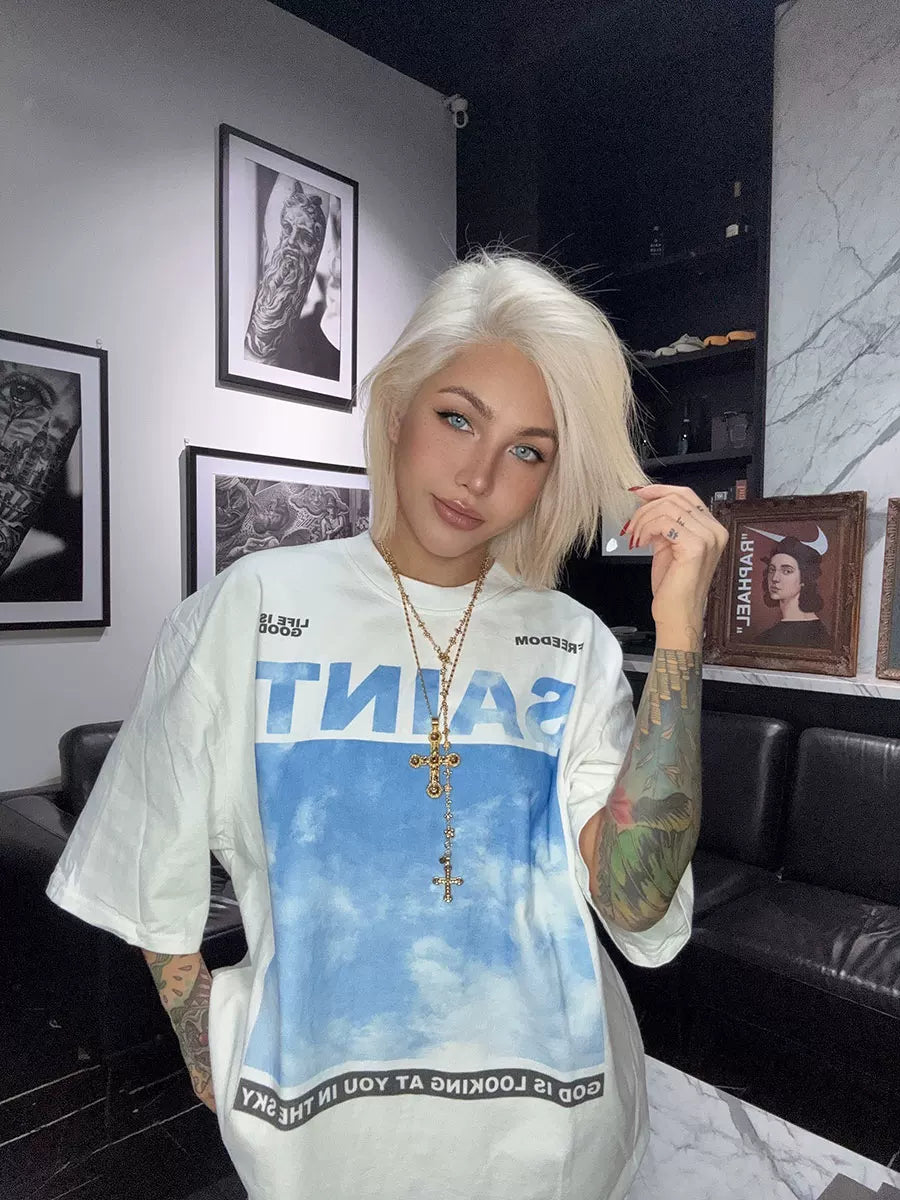 Kaerwx | White Sky Print T-Shirt – Elegant Everyday Comfort