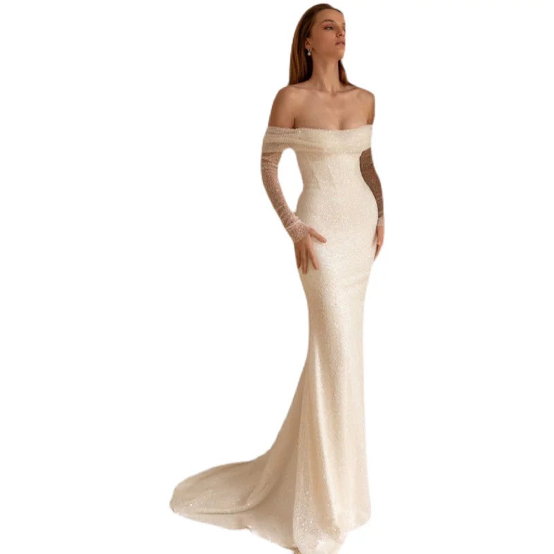 Kaerwx | Women’s Mermaid Wedding Dress Slim Fit Bridal Gown with Train and Veil