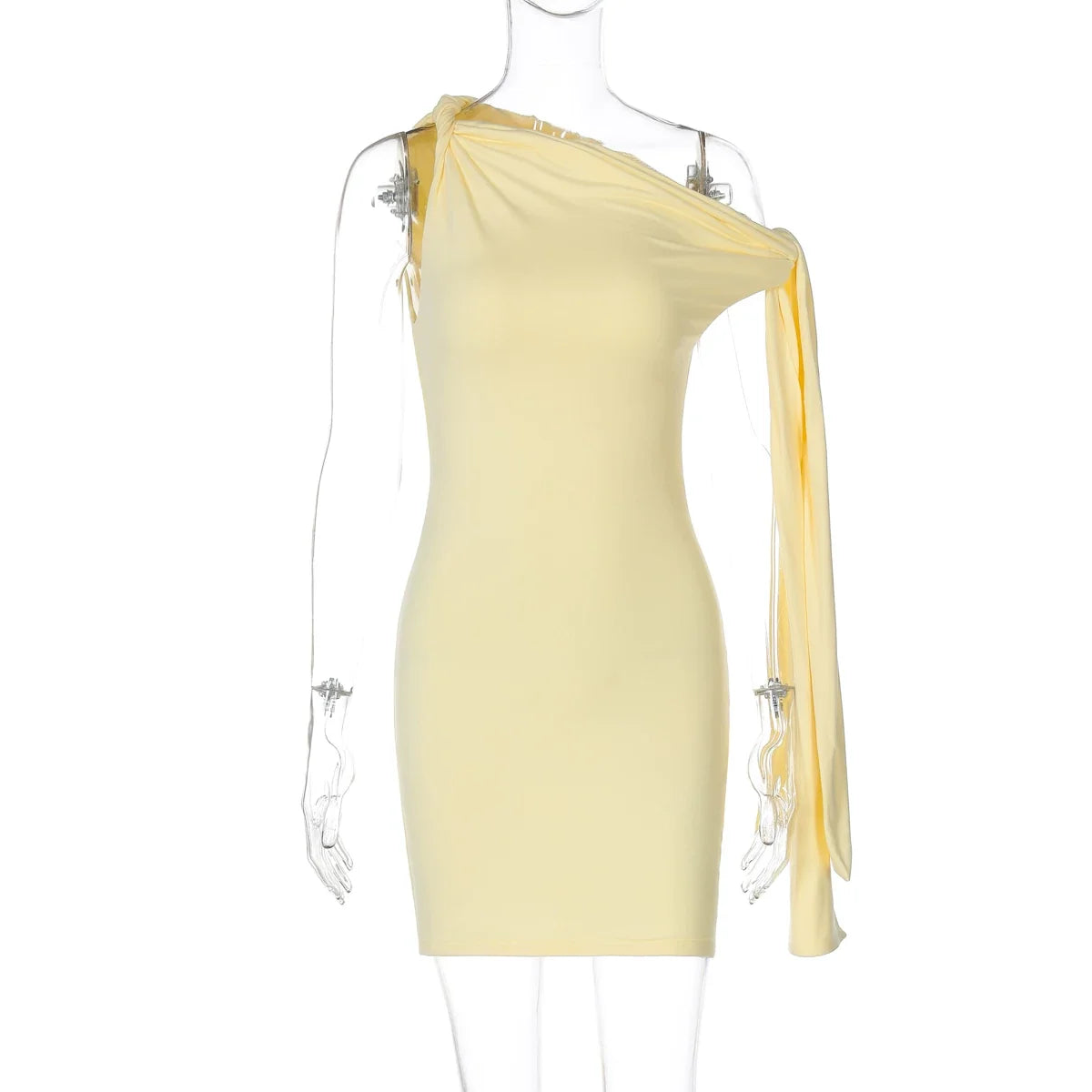 Kaerwx | Asymmetric Tie Off-Shoulder Suspender Slim Solid Color Hip Dress