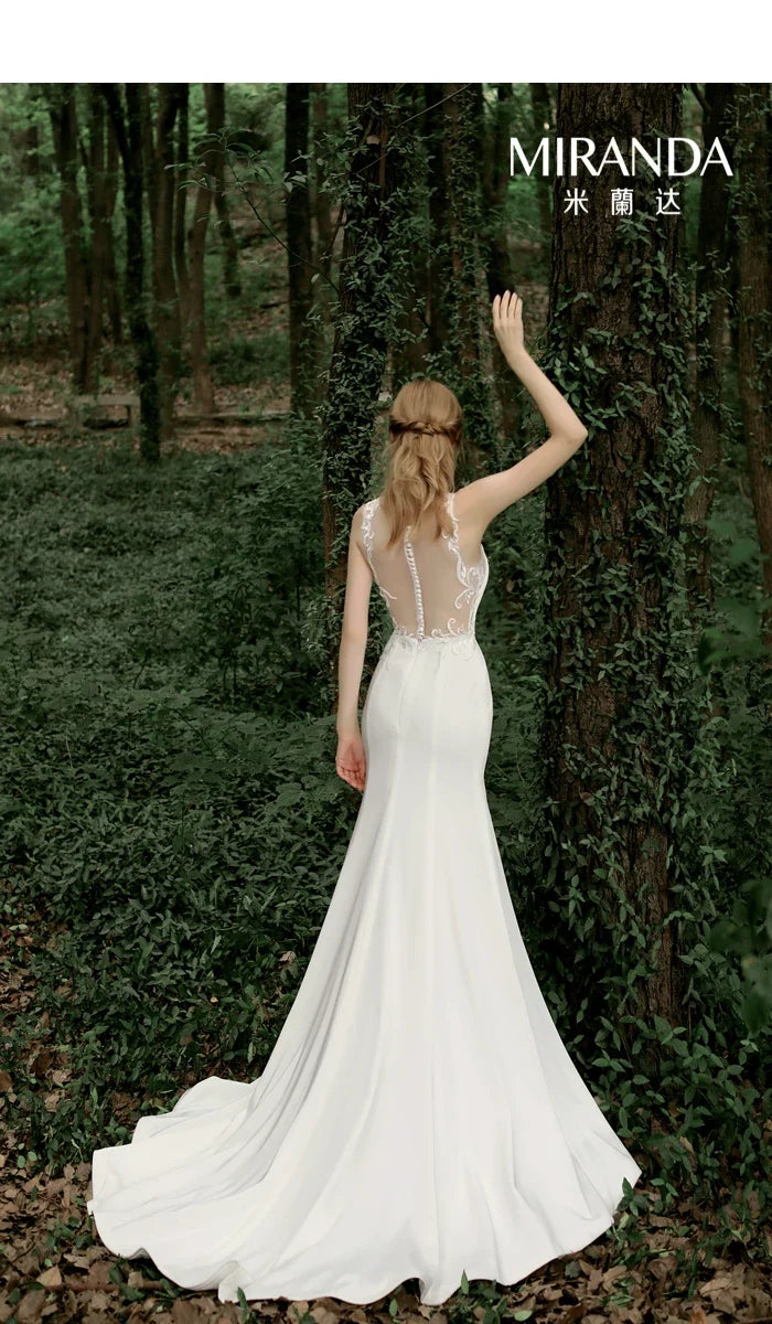 Kaerwx | Women’s French Satin Mermaid Wedding Dress Lace Slim Fit Tail