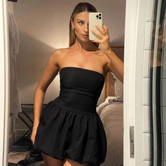 Kaerwx | One-Line Collar High-Waist Elastic Short Dress for Women