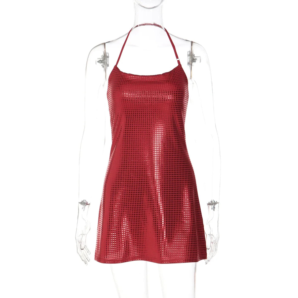 Kaerwx | Reflective Sequin Halter High-Waist Backless Slim Dress
