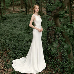 Kaerwx | Women’s French Satin Mermaid Wedding Dress Lace Slim Fit Tail
