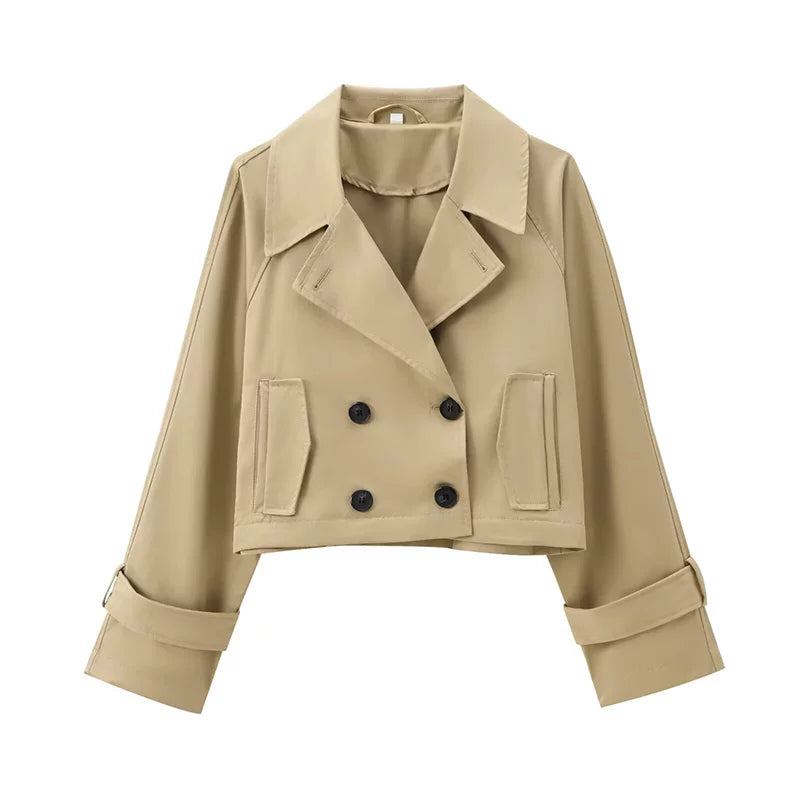 Kaerwx | Women’s British Retro Double‑Breasted Short Windbreaker Jacket