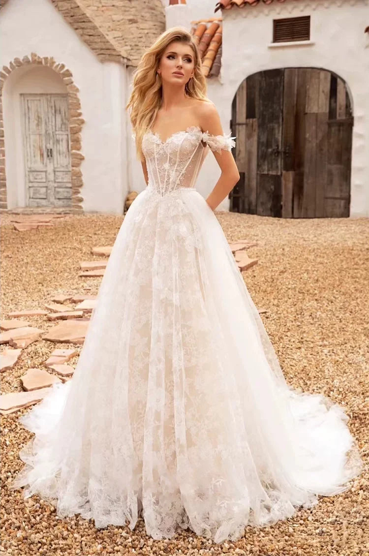 Kaerwx | Women’s One-Shoulder Light French Wedding Dress Elegant Bridal Gown